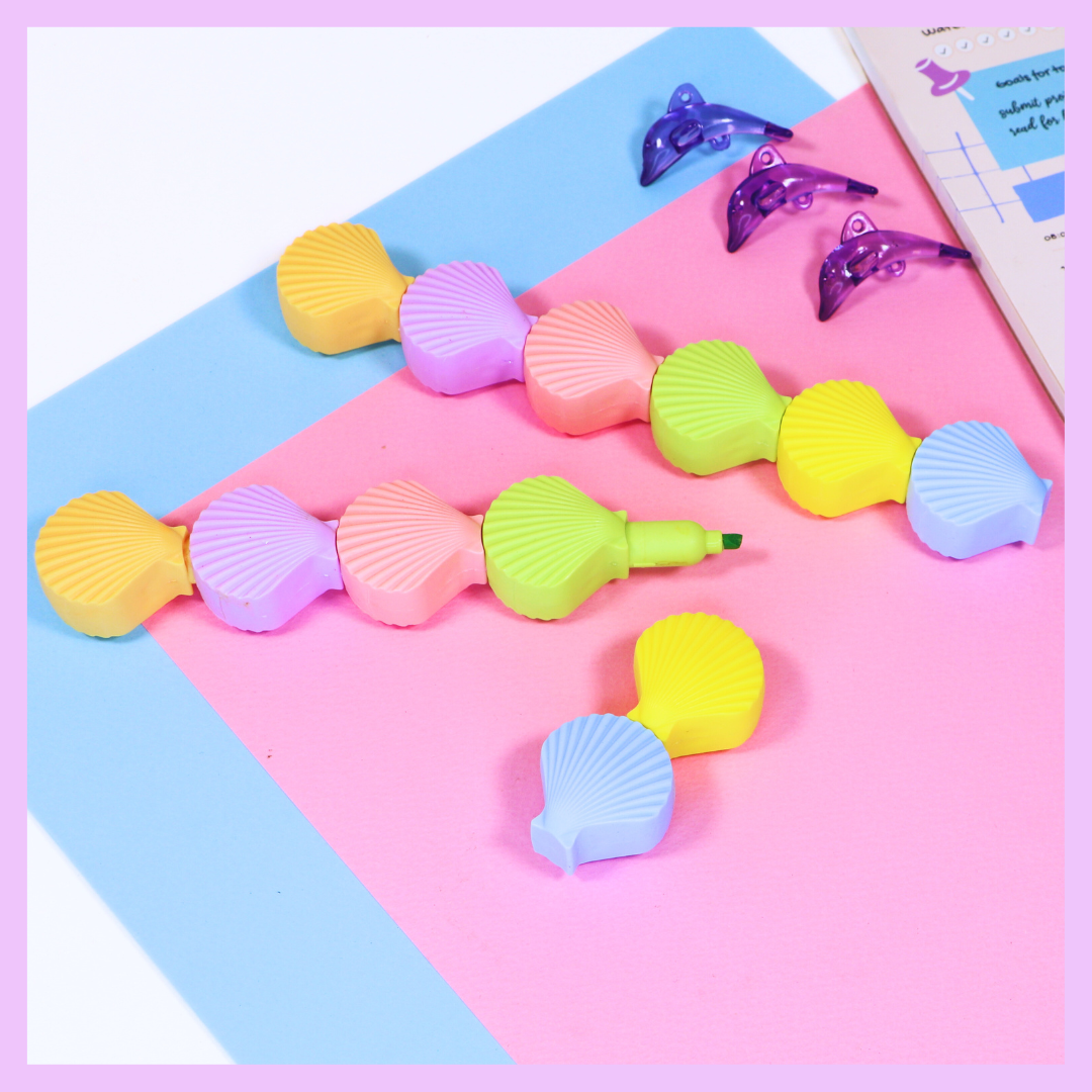 Sea Shell Highlighters - Contains 6 Pastel Highlighter