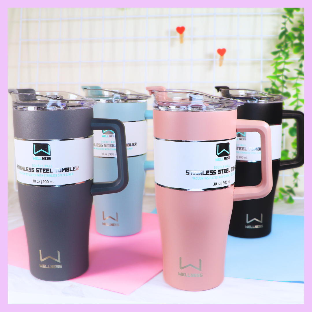 Solid Color Stainless Steel Tumbler with Straw 900 ml