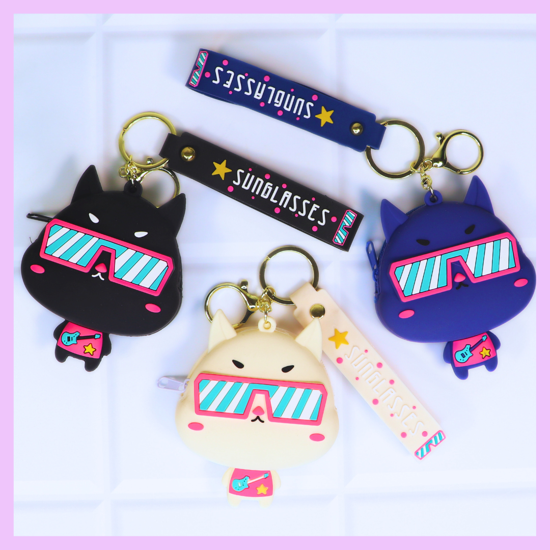 Silicone Coin Pouch - Cat sunglasses