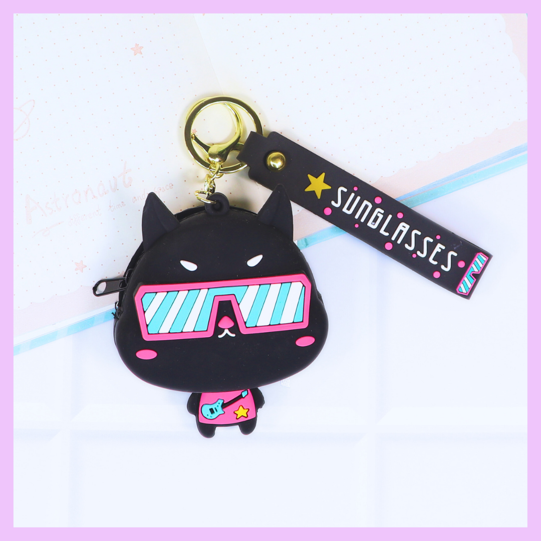 Silicone Coin Pouch - Cat sunglasses