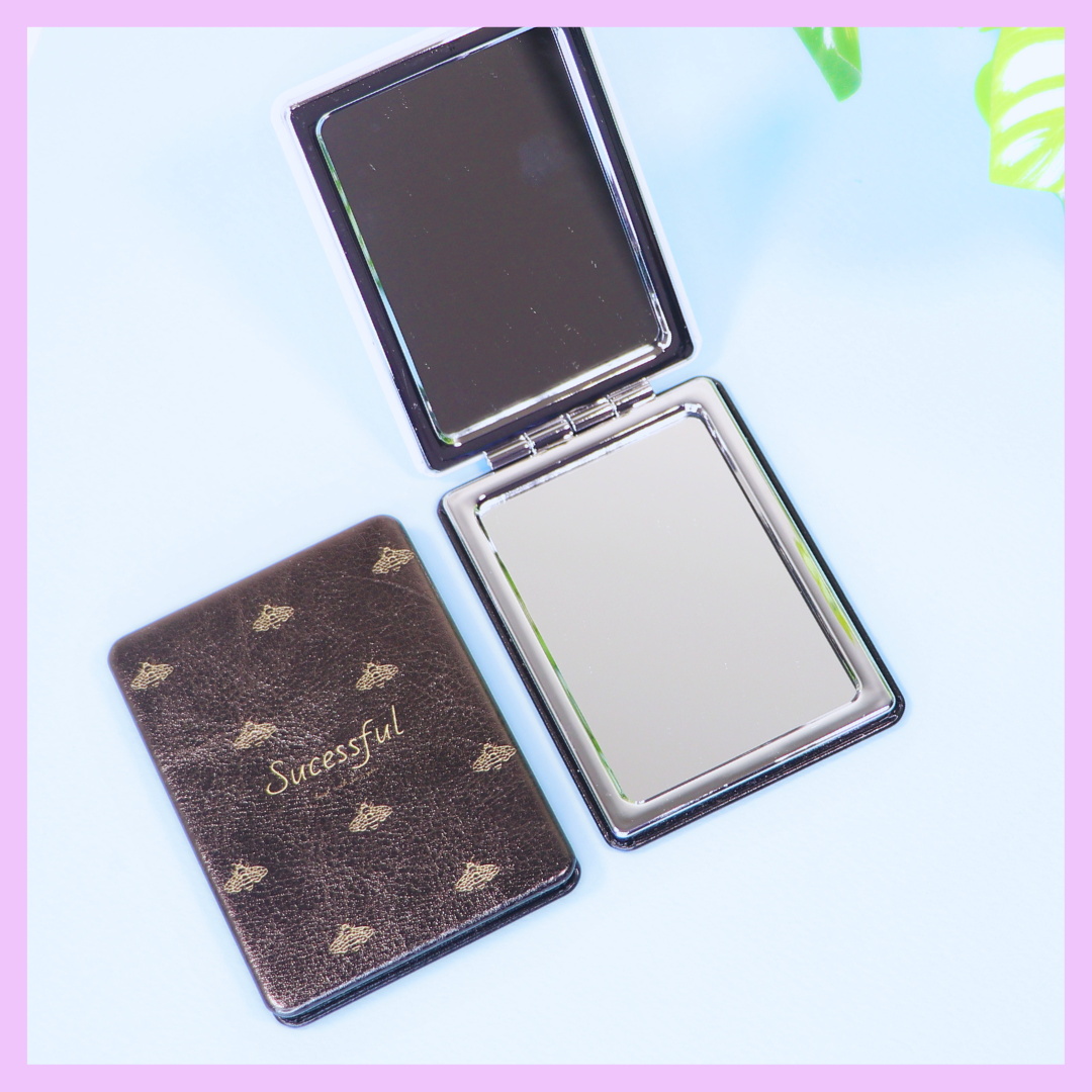 Compact Pocket Mirror Rectangular Black and white
