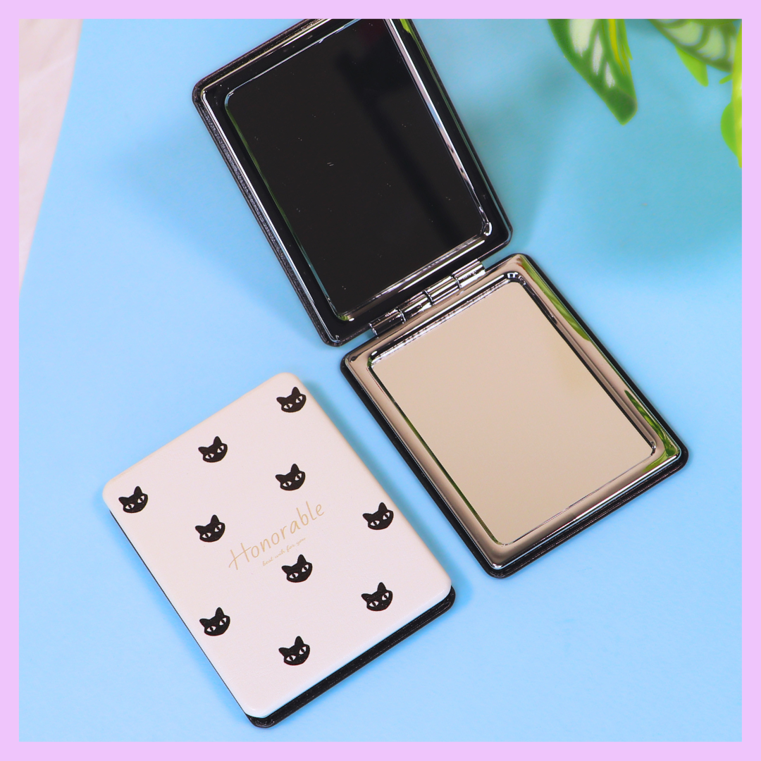 Compact Pocket Mirror Rectangular Black and white