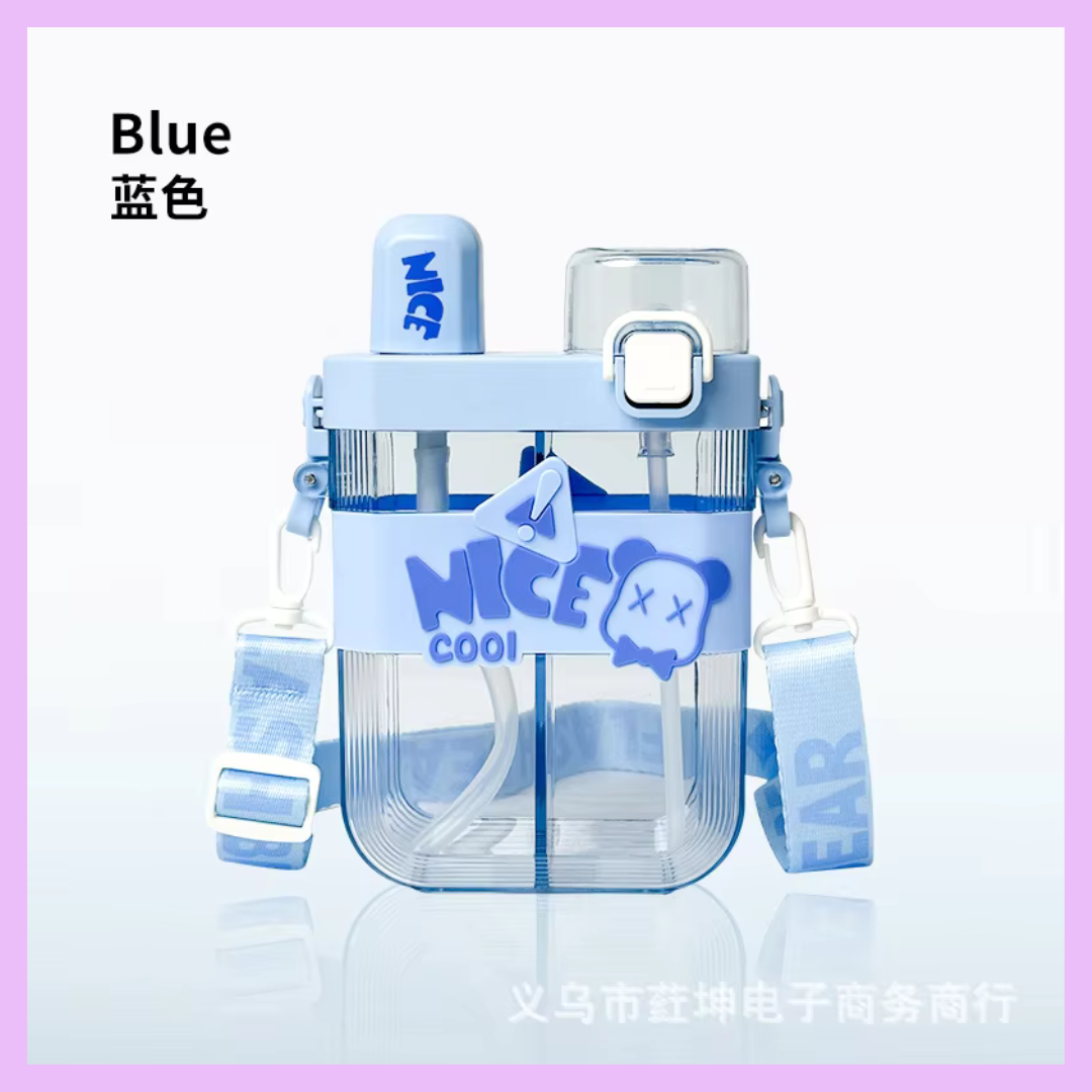 Kids Plastic Dual Compartment Water Bottle with Strap 760ml
