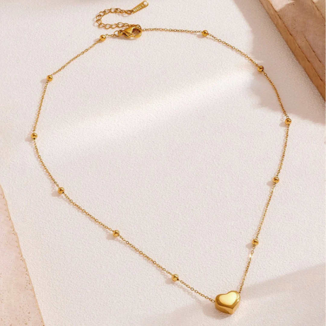 Anti Tarnish Necklace Heart Beaded Chain