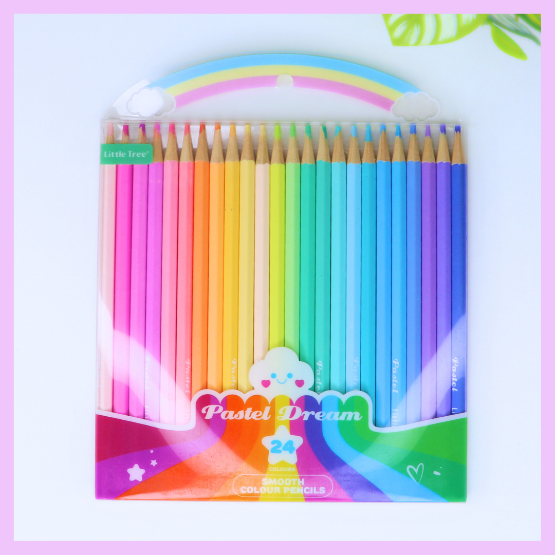 Pastel colour pencils arranged in a 24-piece set