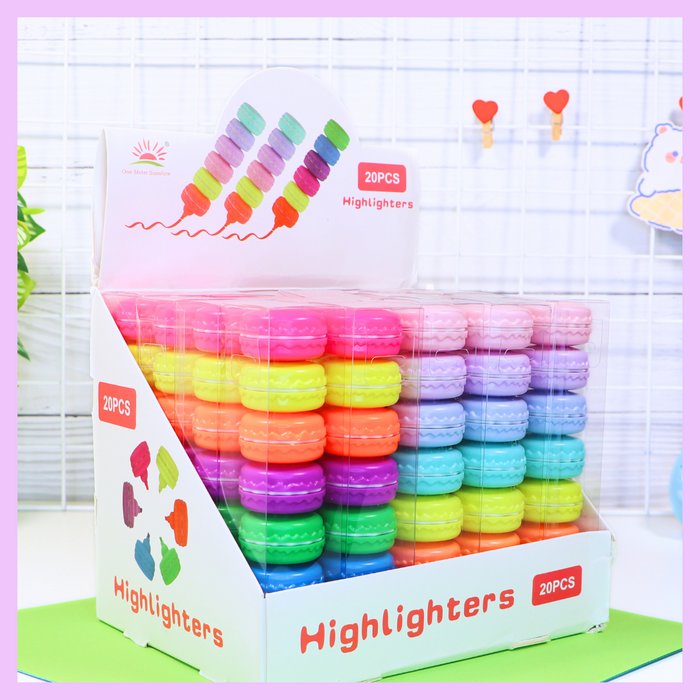 Six-piece macaron highlighter set for study notes