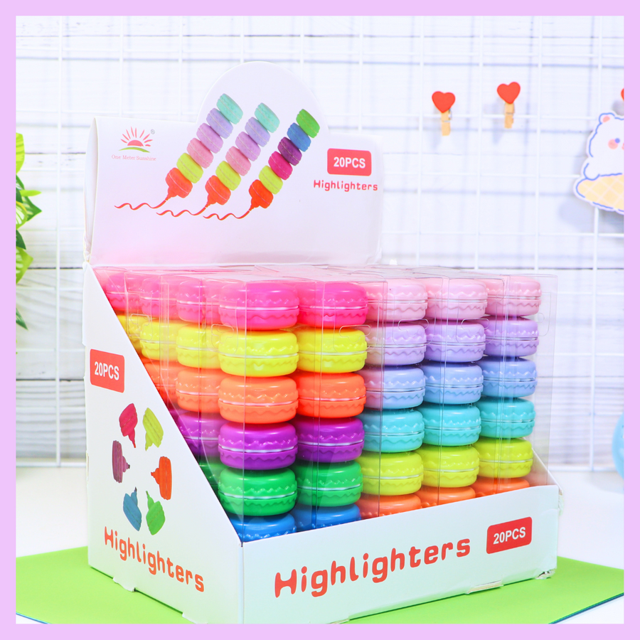 Six-piece macaron highlighter set for study notes