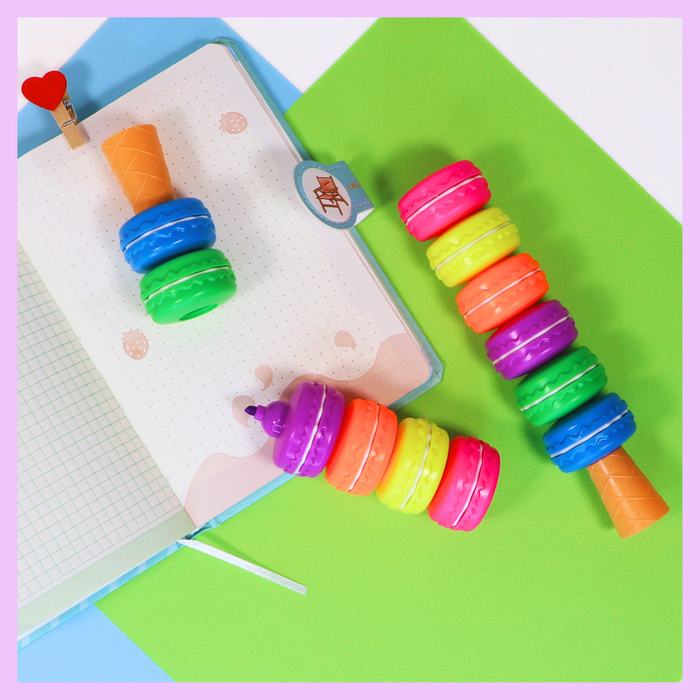 Six-piece macaron highlighter set in bright colours