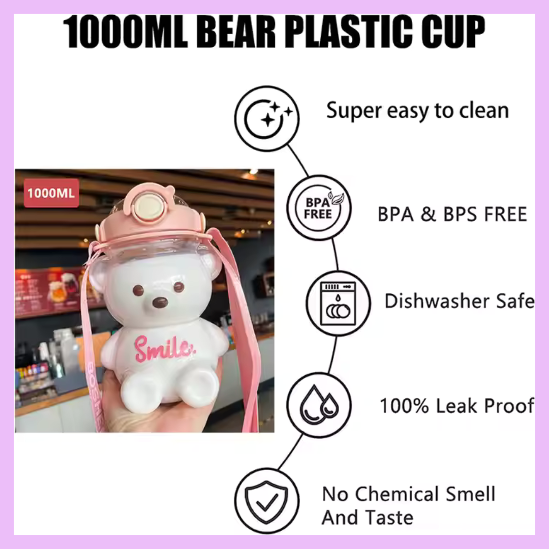 Teddy bear plastic water bottle alternate view