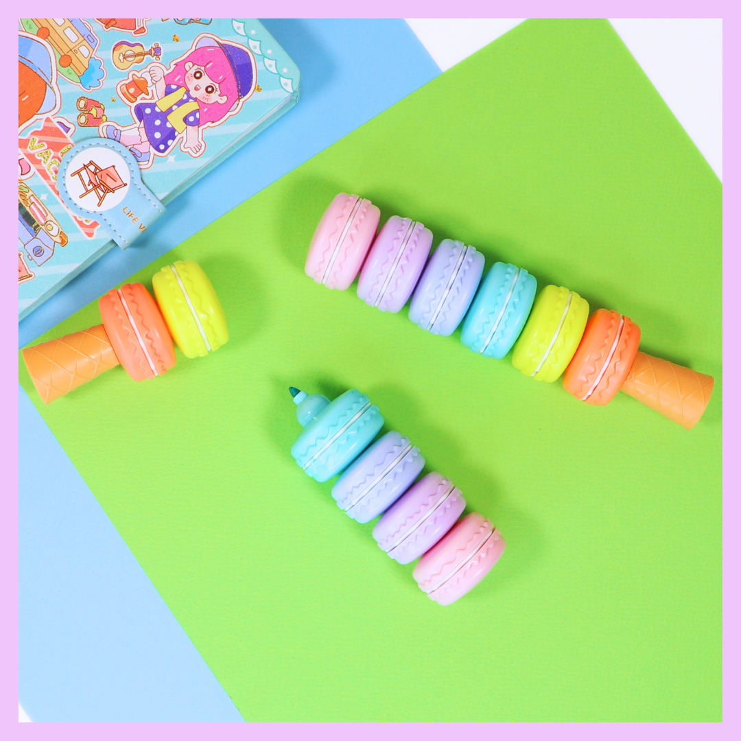 Six-piece macaron highlighter set in pastel colours