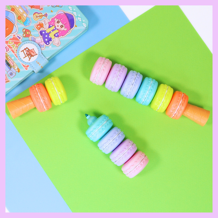 Six-piece macaron highlighter set in pastel colours
