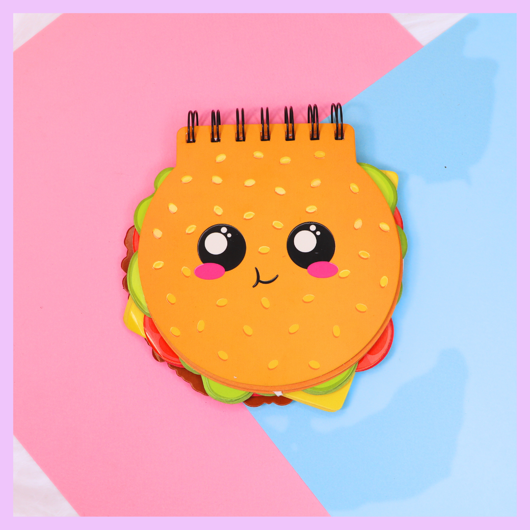 Burger spiral notebook close-up detail