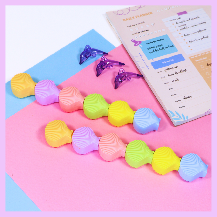 Six-piece sea shell pastel highlighter set