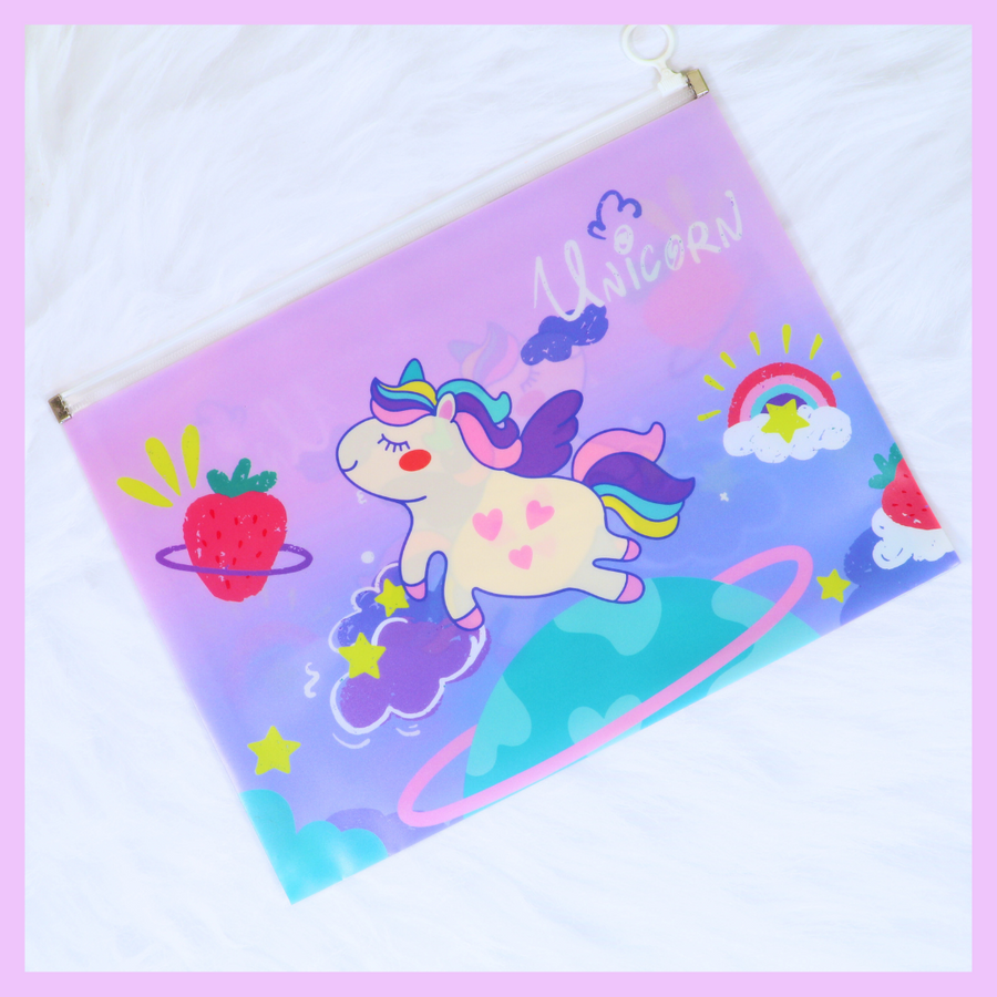 Purple unicorn A4 file folder for school documents