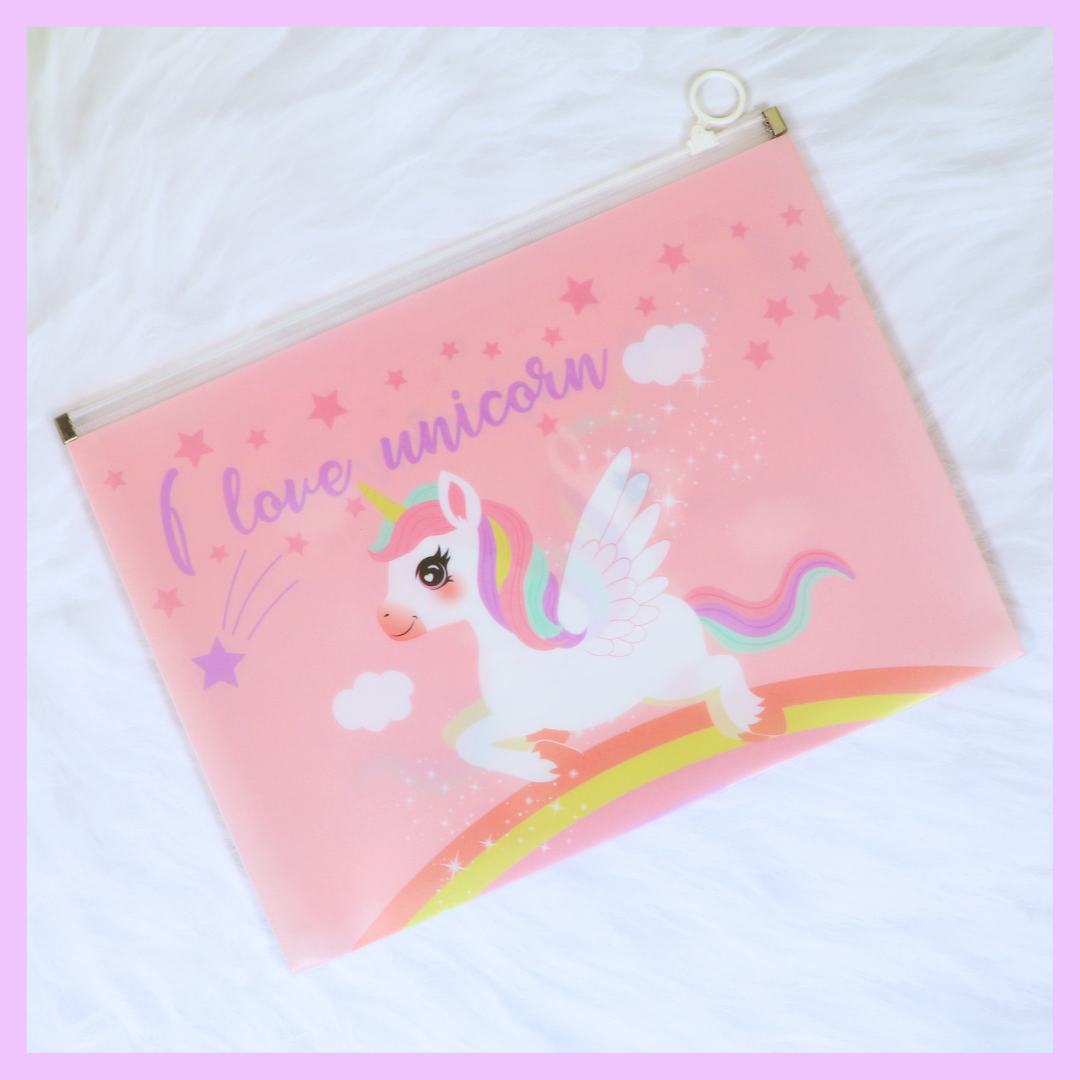 Pink unicorn A4 file folder for school papers