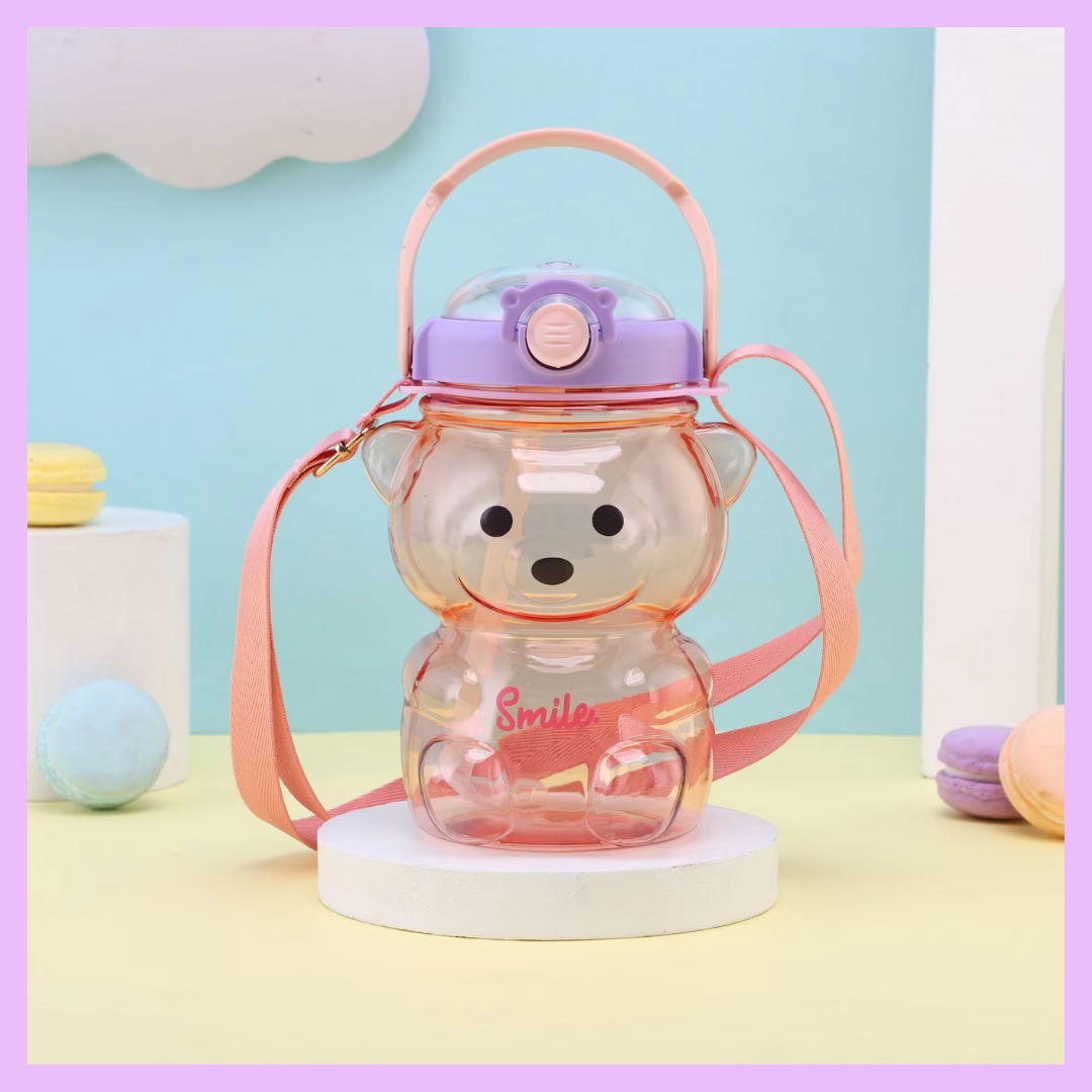 Purple teddy bear 1000 ml water bottle