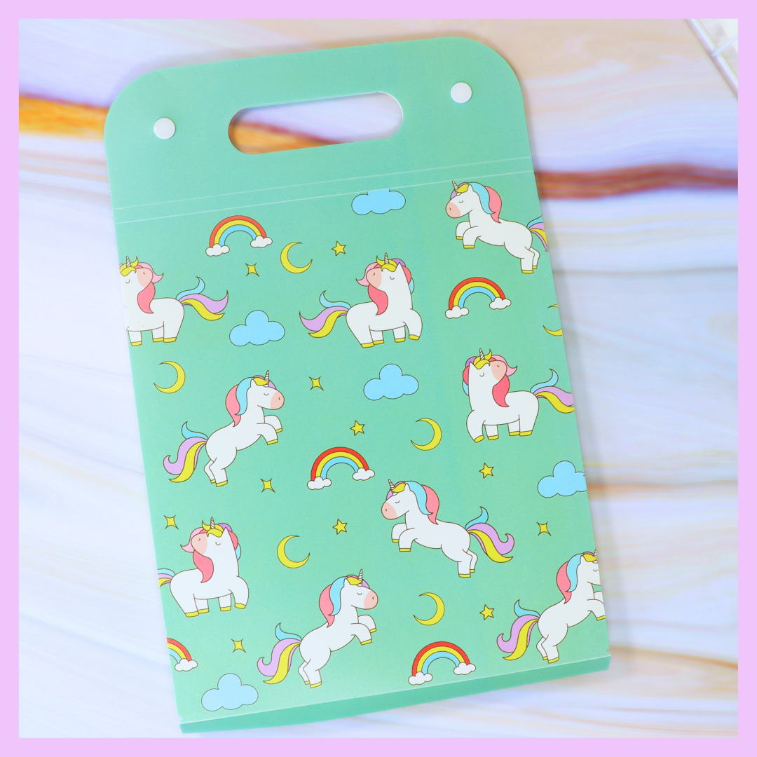 Light green unicorn file folder with button lock