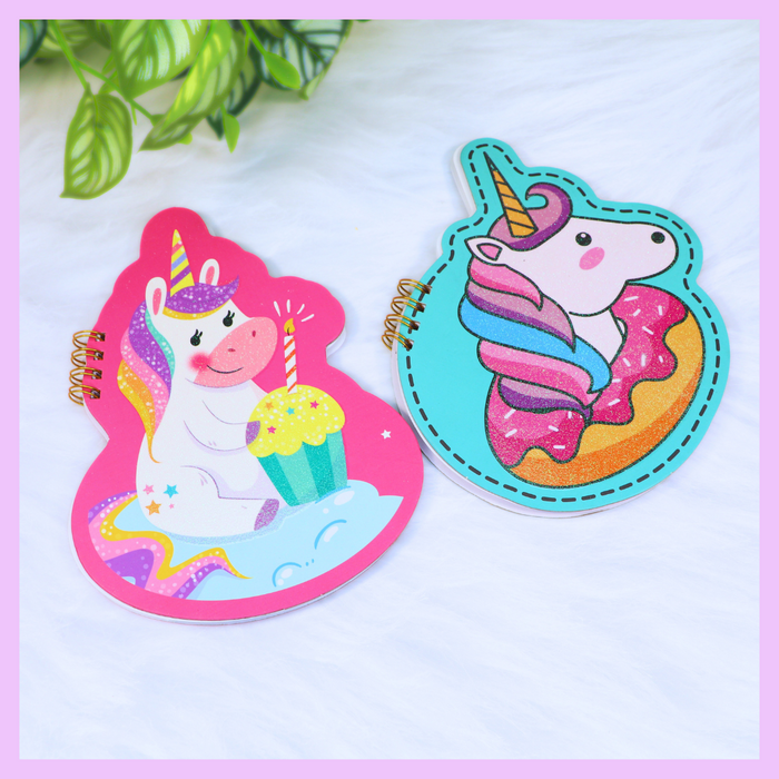 Glitter cover notebook with unicorn design