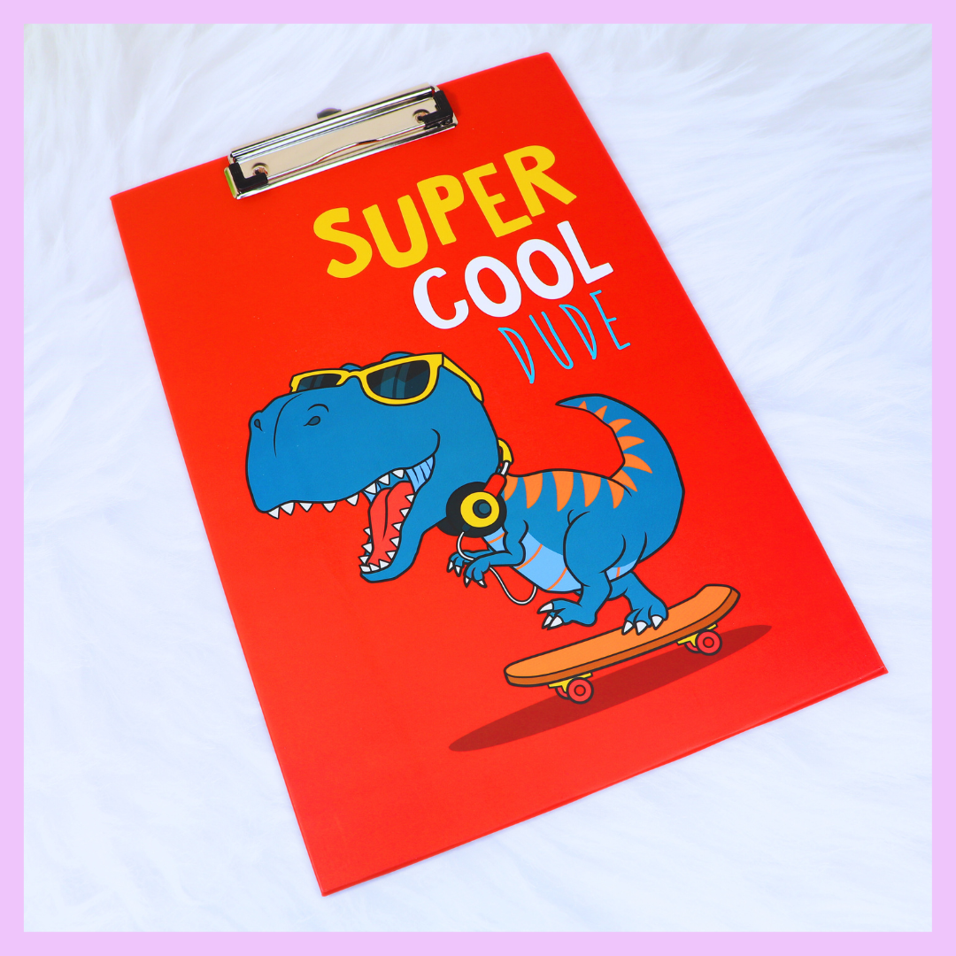 Red dinosaur themed exam board for students