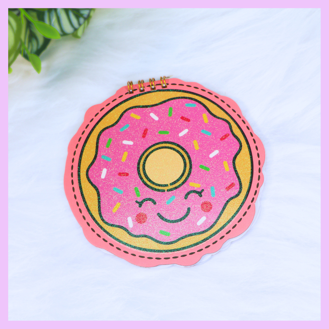 Glitter cover notebook with donut design