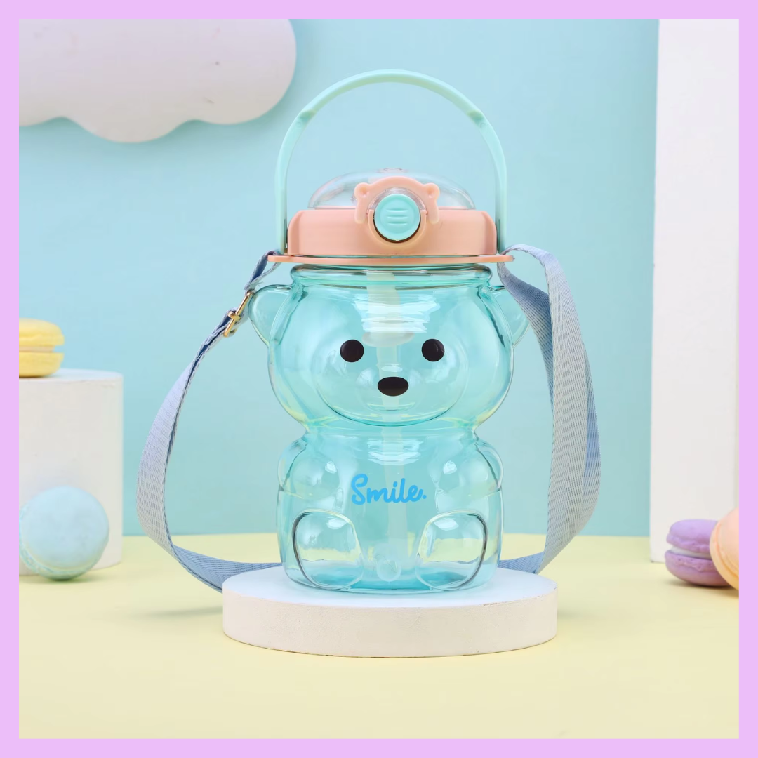 Light blue teddy bear 1000 ml water bottle