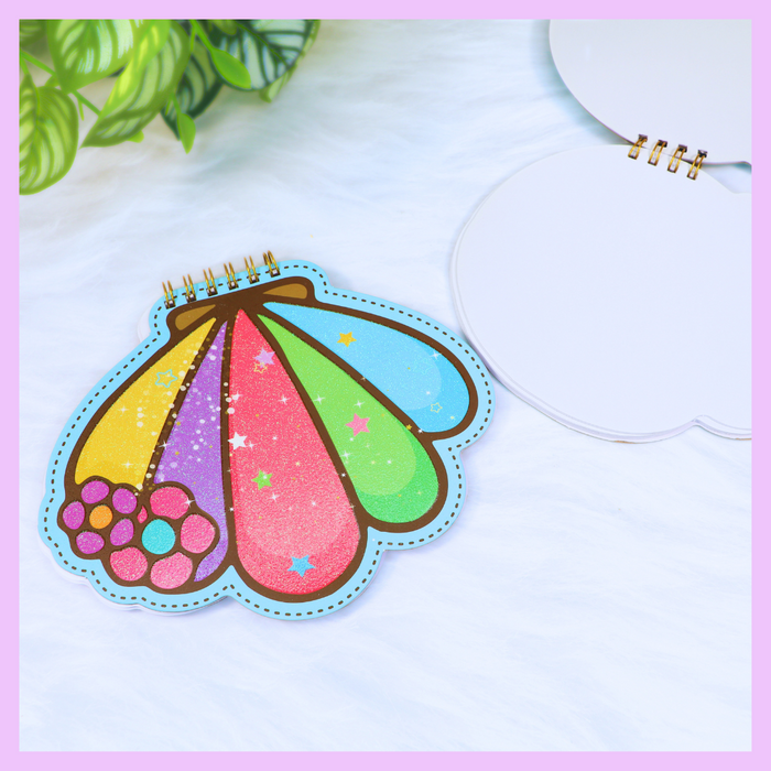 Glitter cover notebook with seashell design