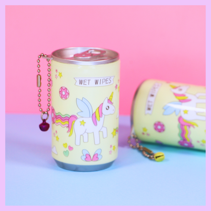 Yellow unicorn wet wipes holder for handbags and travel