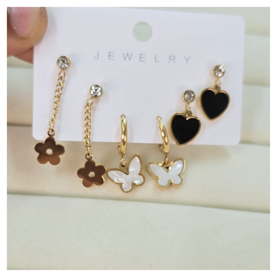 Anti Tarnish Earing Combo - Heart Flower Butterfly_1