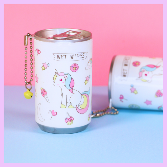 White unicorn wet wipes canister for travel