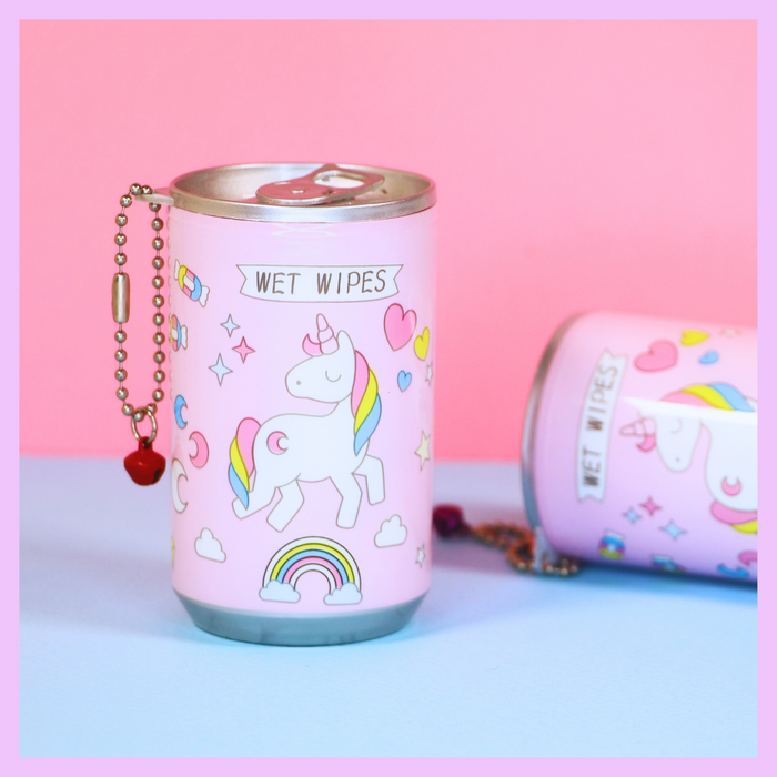 Pink unicorn wet wipes holder for school bags and travel