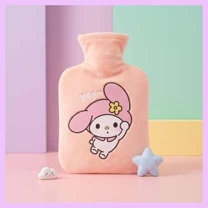 1000ml My Melody Sanrio plush hot water bag with soft pink cover, cute reusable heat therapy bottle for winter warmth, cramps relief and Sanrio gifts in India