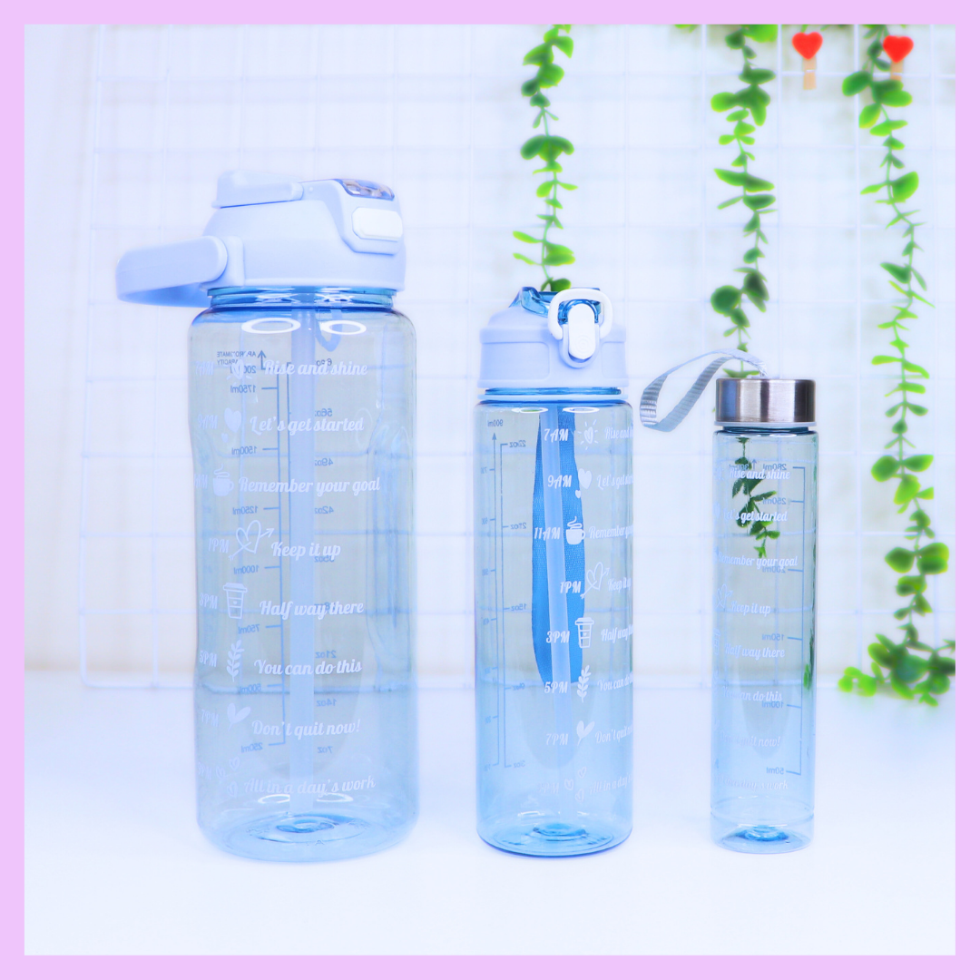 Set of three motivational water bottles
