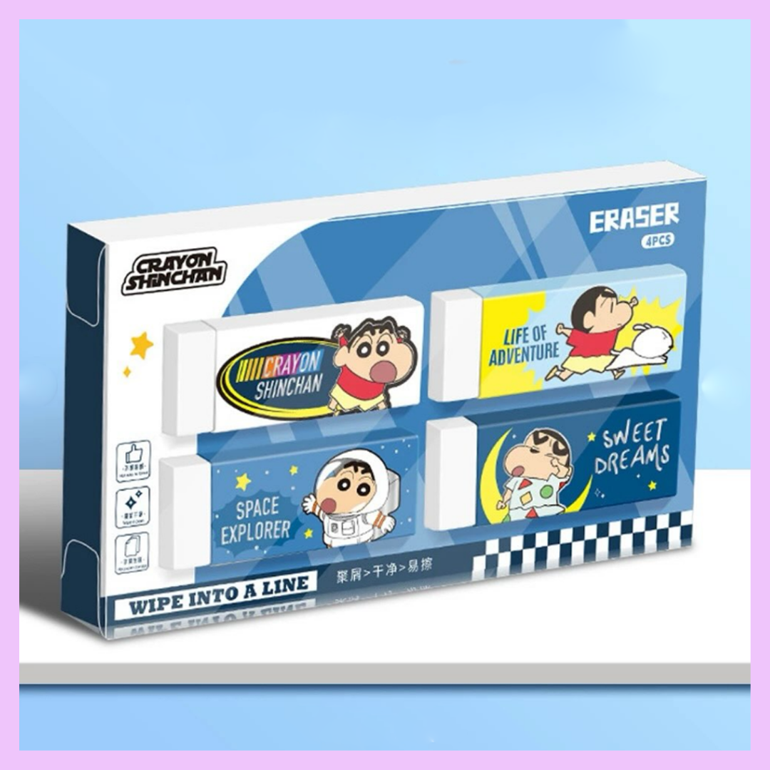 Crayon Shinchan anime eraser set pack of 4 cute stationery for students