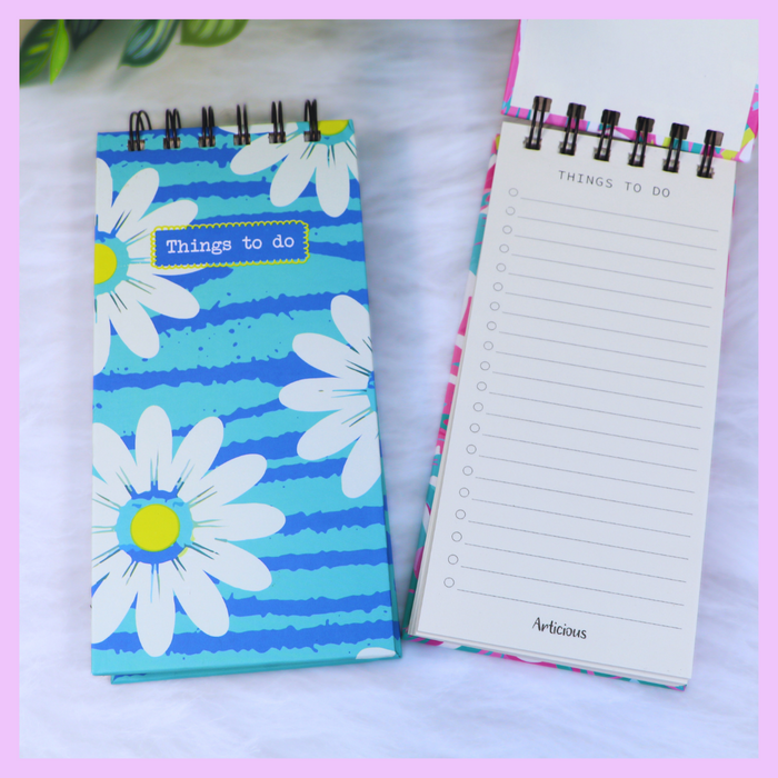 Blue flower task list notepad