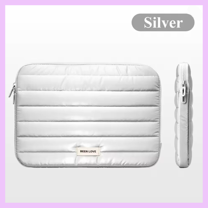 Silver 13 to 14 inch waterproof puffer laptop sleeve