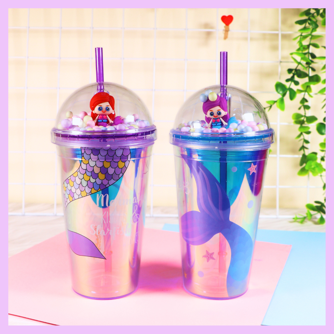 Mermaid theme reusable sipper bottle