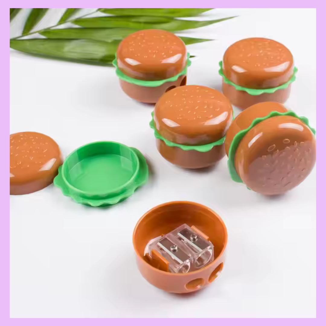 Burger shaped pencil sharpener for school stationery