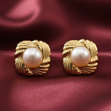 Anti-Tarnish Gold Pearl Stud Earrings – Stainless Steel Jewellery