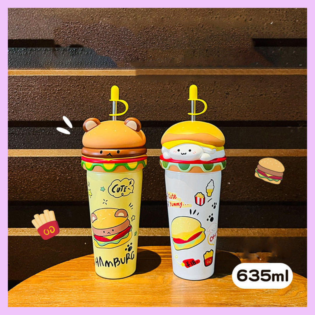 Premium Quality Burger Tumbler front view with insulated stainless steel body