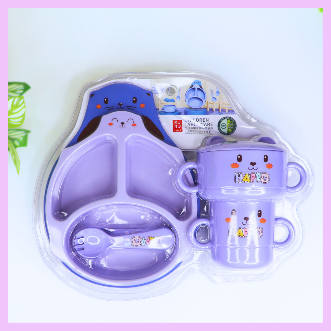 Purple cat children tableware set