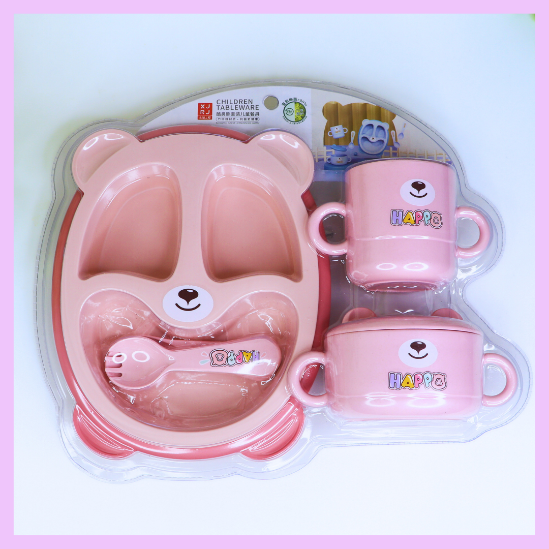 Pink bear children tableware set