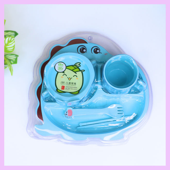 Light blue children tableware set with chopsticks