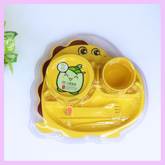 Yellow children tableware set with chopsticks