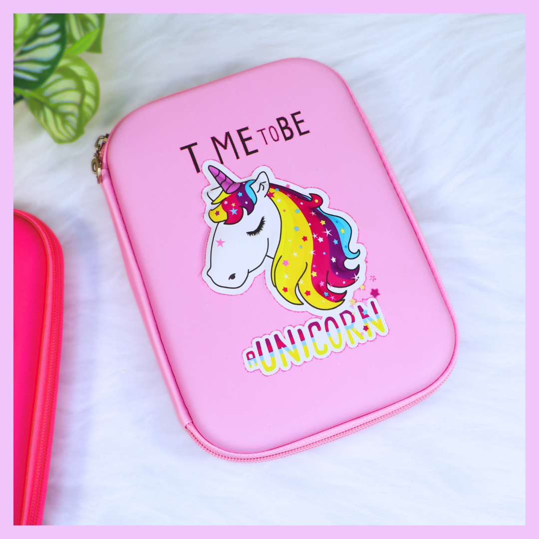 Pink large unicorn pencil pouch