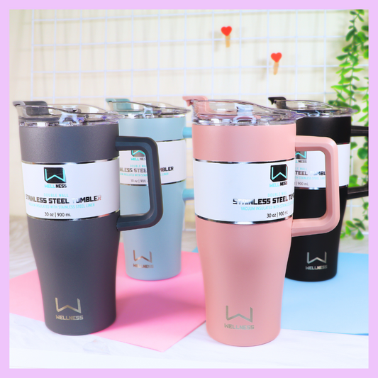 Solid Color Stainless Steel Tumbler with Straw 900 ml