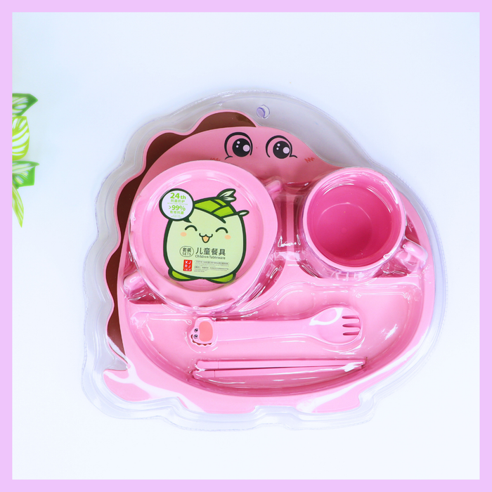 Pink children tableware set with chopsticks