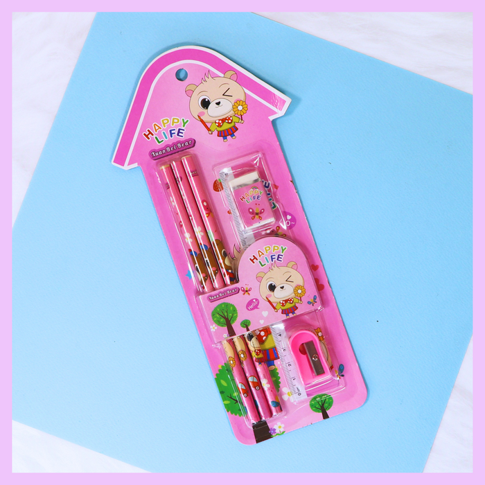 Pink bear 6 in 1 stationery gift set
