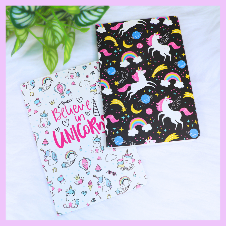 Unicorn theme slim diary with quirky print