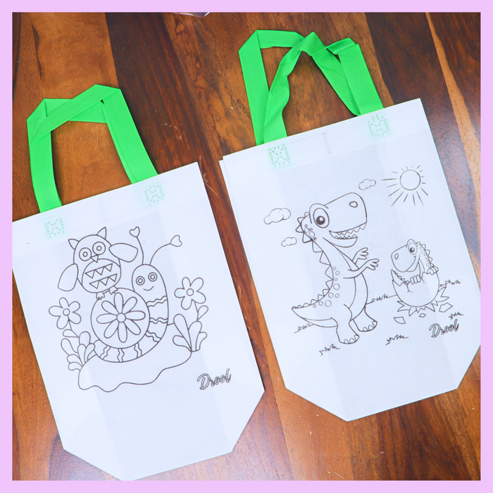 Dinosaur green colouring return gift bag