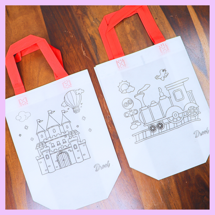 Castle train red colouring return gift bag